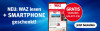 Ein Smartphone zeigt die WAZ App mit dem Angebot 'NEU: WAZ lesen + SMARTPHONE geschenkt!'. 
