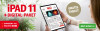 Werbung für iPAD 11 mit Digital-Paket, bietet E-PAPER inklusive WAZ PLUS. Text Gratis Tablet und Jetzt sichern auf grünem Button.