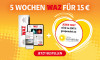 Text: GUTES LESEN & GUTES TUN. 5 WOCHEN WAZ FÜR 15 €. JEDER CENT WIRD ZU 100% GESPENDET AN AKTION LICHTBLICKE