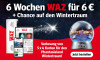 Werbebanner mit WAZ gedruckt und digital, Angebot 6 Wochen fur 6 Euro und Verlosung von Phantasialand Wintertraum Karten