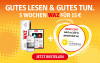 Text: GUTES LESEN & GUTES TUN. 5 WOCHEN WAZ FÜR 15 €. JEDER CENT WIRD ZU 100% GESPENDET AN AKTION LICHTBLICKE